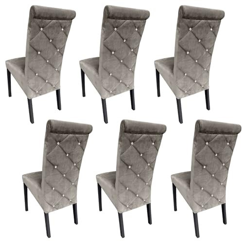 Ares Meble Esszimmerstühle 6er Set K6 - Dining Chair - Esszimmerstuhl Holz - Küchenstühle, Wohnzimmer Stühle - Polsterstuhl Esszimmer - Essen Stuhl - Esstisch Stühle Glamour - Samt Grau - Schwarz