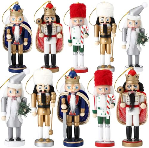 Jetec 10 Pcs Christmas Nutcracker Ornaments Wooden Nutcracker Hanging Decorations 5 Inch Tall Nutcracker Figures Nutcracker Christmas Decorations Nutcracker Soldiers (Colorful King Style)