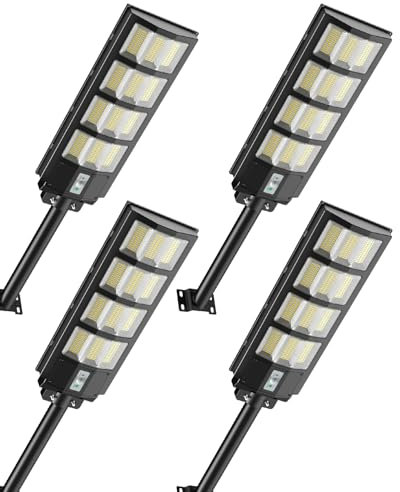 Bellanny 4 Pack 600W Lampe Solaire Exterieur - 468 LED Solaire Exterieur Lampadaire, 6500K DéTecteur de Projecteur LED Jardin Lampe avec TéLéCommande,IP65 Impermable Pour Rue Garage Éclairage public