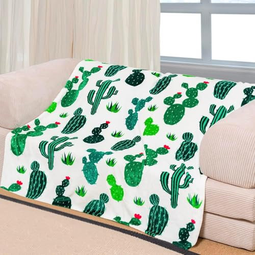YISUMEI Kaktus Kuscheldecke für Kinder,Grüne Pflanzen Decke Kinder Weich Flauschig Fleecedecke Karikatur Hand Gezeichnet Interessant Einfaches Design Geschenke für Junge Mädche