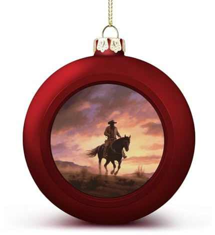 NHYDSPQ Weihnachtsbaumschmuck-Kugeln, Cowboy-West-Druck, Weihnachtskugel-Set, Weihnachtsbaumschmuck, hängende Kugeln, 4 Stück