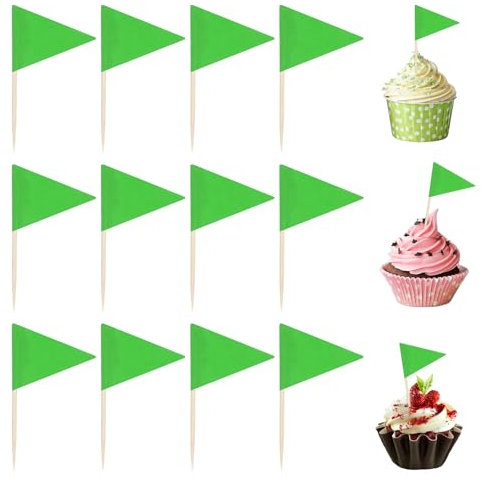 JIYIN 100 banderas triangulares verdes para palillos de dientes, mini palillos de dientes de bandera verde para marcadores, fiestas, bufé, aperitivos, frutas, decoración de bricolaje