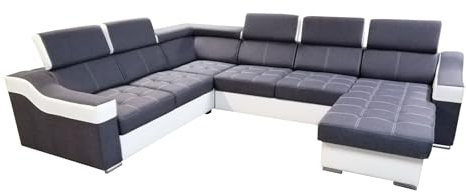 All4All Ecksofa mit Schlaffunktion Geri Pano - XXL Sofa mit Bettkasten - Schlafsofa 318 cm x 250 cm - Wohnlandschaft U-Form - Farbe wählbar - Gewebe mit Kunstleder - Seite rechts - Modern 19