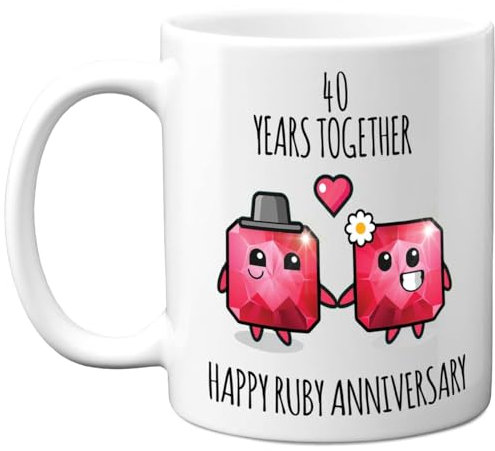 Stuff4 40th Anniversary Mug Gift for Men Women - 40 Years Together - Happy Ruby Anniversary Wedding for Husband Wife Mum Dad Nan Grandad, 11oz Ceramic Coffee Mugs Gifts