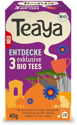 Teaya – Entdeckerbox - Biotee Mixpack mit 3 exklusiven Sorten – Madagaskar, Mexiko & Indien - Vegan & Glutenfrei - Kräuter- & Früchtetees (5 x 20 Filterbeutel)