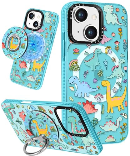 Kokaade for iPhone 15 Case for Women Girls - Cute Kawaii Dinosaur Design Compatible with Magsafe for Magnetic Ring Holder Stand Phone Cover Girly TPU Funda for iPhone 15
