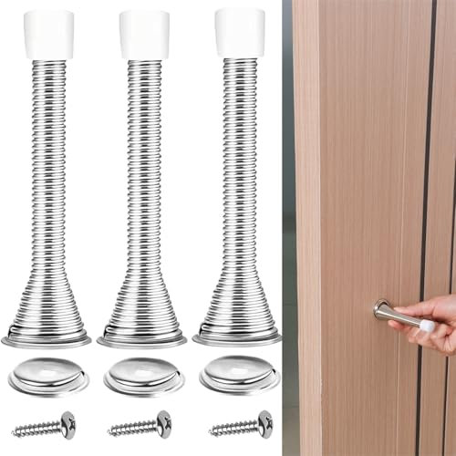 3PCS Door Stoppers Spring Door Stop Chrome Door Stop Spring Rubber Spring Indoors with 3 Screws Door Stops Reduce The Collision Between The Door Leaf and The Wall Reduce Noise