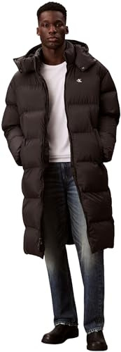 Calvin Klein Men’s Long Nylon Down Coat with Hood, Black (Black), L