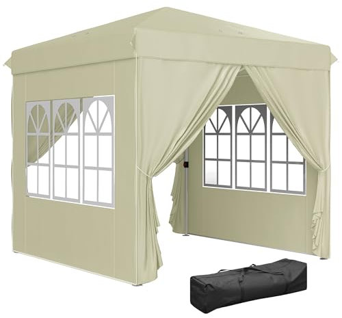 Outsunny Pavillon ca.2,5x2,5m, wasserabweisend Stabil Winterfest Pop-up Faltpavillon, UV Schutz 50+, Faltbar Partyzelt Gartenzelt mit 4 Seitenteilen Tasche Gartenpavillon für Camping Garten, Cremeweiß