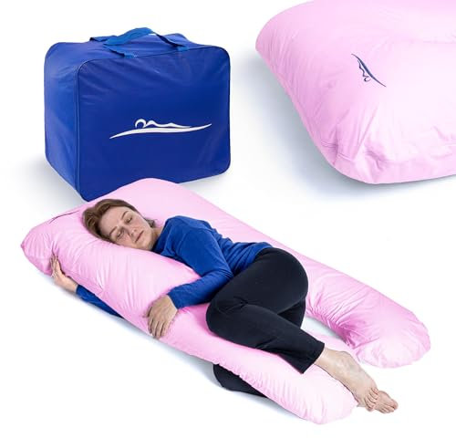 MKS Seitenschläferkissen mit Bezug | Komfortkissen (100 x 150 cm) | Schlafkissen | Seitenschläferkissen u Form | Ergonomisches Premium kühlendes Kuschelkissen (Baumwolle (Standard) / Rosa)
