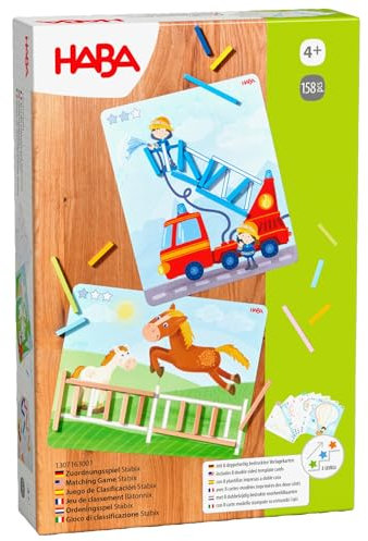 HABA Zuordnungsspiel Stabix – Kreatives Nachbauen von Motiven mit bunten Holzstäben, inkl. vielseitiger Vorlagekarten, Lernspiel für Kinder ab 3 Jahren – 1307163001
