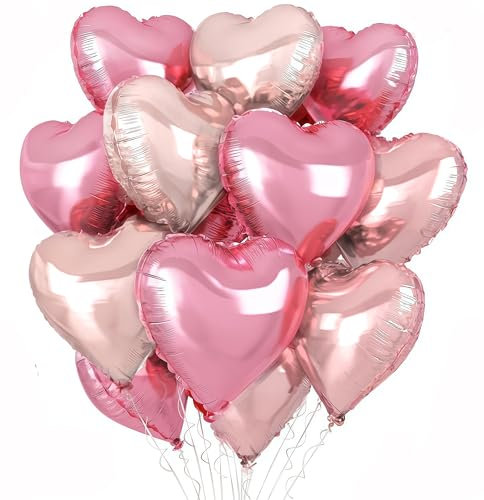UDRKFOPK Herz Folienballon 12 Stück,18 Zoll Herz Helium Luftballons Rosa Roségold,Rosa Herzballons Hochzeit, Heliumballon Herzen,Herzluftballons für Geburtstag Valentinstag Verlobung Muttertag