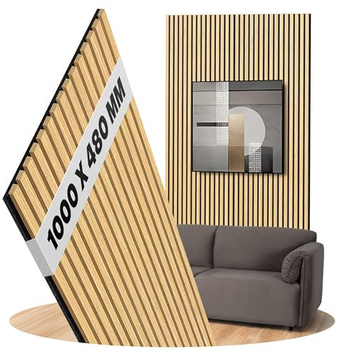 Akustikpaneele Eiche Natur Hell Holz Wandpaneele als Wandverkleidung Filz Schwarz, Oberfläche: Echtholz Format: 1000 x 480 mm - Lamellenbreite: 21 mm (Eiche Natur Hell, 1000 x 480 mm)