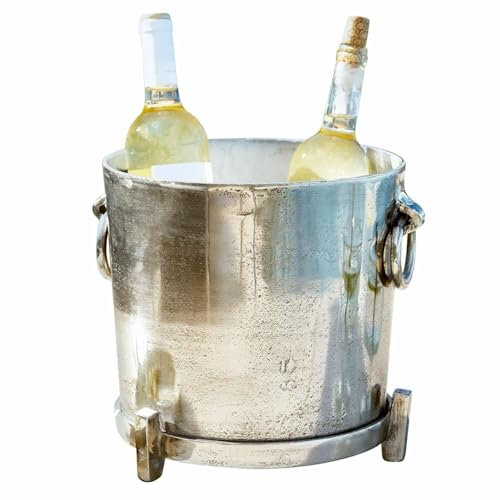 LOBERON Getränkekühler Drenisto, Einzigartige Struktur, Praktische Griffe im Ringdesign, Glänzendes Finish, Küchenutensilien, Weinkühler, Aluminiumguss, antikgrau