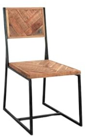 WOLF MÖBEL WOOD YOU LIKE PARQUET Holzstuhl Fischgrätoptik, Eisenrahmen, Esszimmerstuhl, Massivholz, Akazienholz, 45x45x90 cm