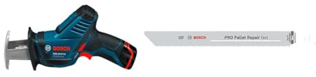 Bosch Professional 12V System Cordless Reciprocating Saw GSA 12V-14 + 5X PRO Pallet S1022HFR Repair Fast Reciprocating Saw Blade (for Steel, Wood with Nails, Length 200 mm)
