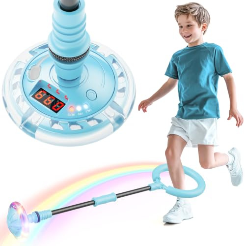 Hot Bee Geschenk Junge 6-12 Jahre Aufladbare Springring Fußkreisel | Swing Wheel mit Zähler Timer Kalorienzähler Indoor Outdoor Spielzeug Kinder Weihnachten, Geburtstag, Kindertag Hellblau