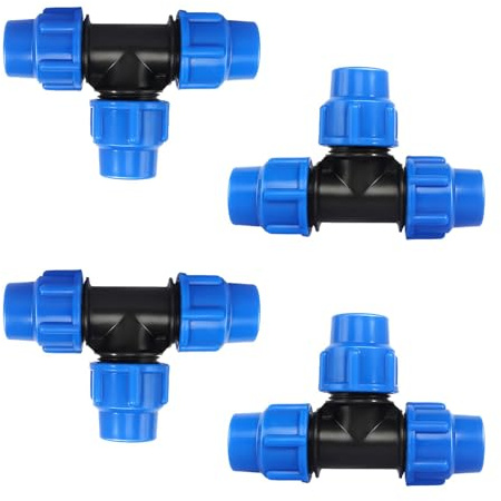 T-Stück PE Rohr Fitting,4 PCS 20mm Wasserleitung Kunststoff für Kunststoff-Wasserleitung Gartenbewässerung Verbinder Rohranpassstücke aus PE Stecksystem ohne Werkzeug