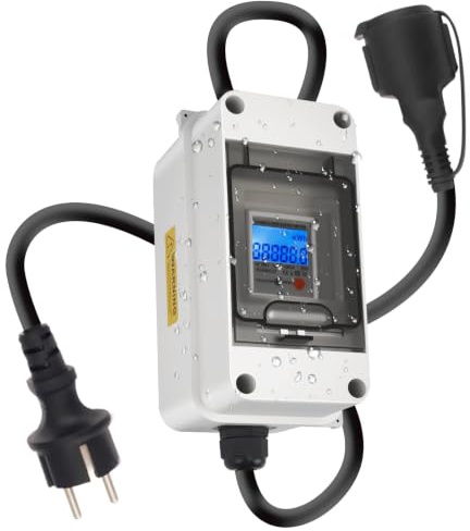 Mobiler Digitaler Stromzähler 230V 60A, CEE KWH Messgerät mit Reset | Stromzähler Steckdose Zwischenzähler für Camping, Garage und Unterwegs, IP65 Wasserdicht – Präzise, Robust und Wetterfest