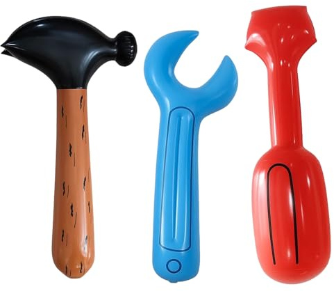 3 Pcs Inflatable Hammers, Reusable Screwdriver, Hammer and Wrench Inflatable Tool Set, Perfect for Building Themed Parties, Birthday Celebrations, and Poolside Games