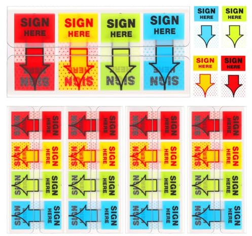 ISTOVO 500 Stück „Hier Unterschreiben-Aufkleber, Etiketten, Selbstklebende „Hier Unterschreiben-Laschen, Schilderfahnen für Zuhause, Büro, Schule (4 Farben)
