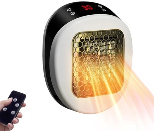 Plug In Heater with PTC Ceramic, 600W Mini Portable Electric Heater with Remote Control, Rapid Heating in 3 Seconds, 12H Timer, PTC Ceramic Heating Element, Space Heater for Bedroom Office Desk(White)