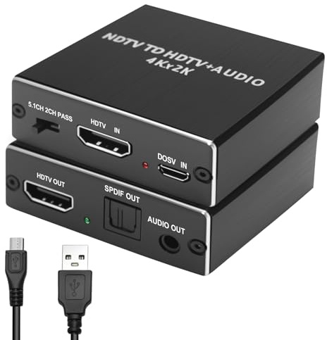4K 2K HDM Audio Converter Extractor, ARC Audio Splitter Adapter with Optical Toslink SPDIF & 3.5mm AUX R/L Stereo & 4K@30Hz 2K@30Hz HDM Output for PS5 PS4 PS3 TV Box DVD Blu-ray 3D HDTV