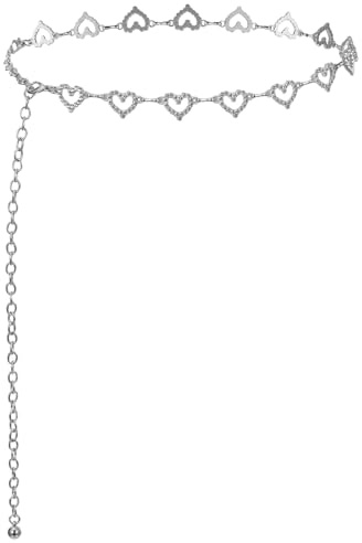 Damen Kettengürtel Herz Taillenkette Aus Metall Herzchen Gürtel Gürtel Aus Ketten Verstellbare Legierung Kette Glitzer Gürtel Für Bauch Jeans Kleider Bauch Kette Taillenkette Damen Aus Metall (Silber)