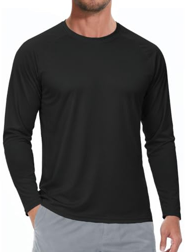 SMENG Long Sleeve Running Top Men Quick Dry Lightweight Soft Moisture Wicking Plain Athletic Shirts Workout Top Black XL
