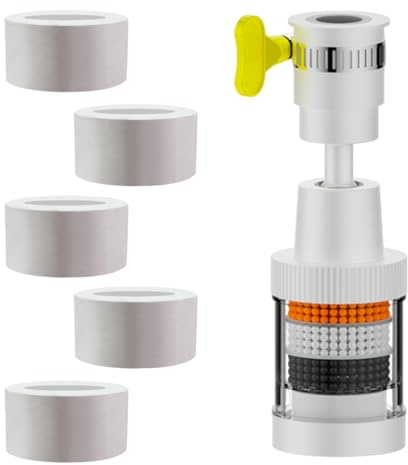 Filtro Agua Grifo, filtro de grifo de 360 ° + 5 piezas de filtro de algodón PP con elemento de filtro intercambiable, Fregadero Antical, Filtro de Grifo para el Hogar, Cocina, Baño, Fregadero