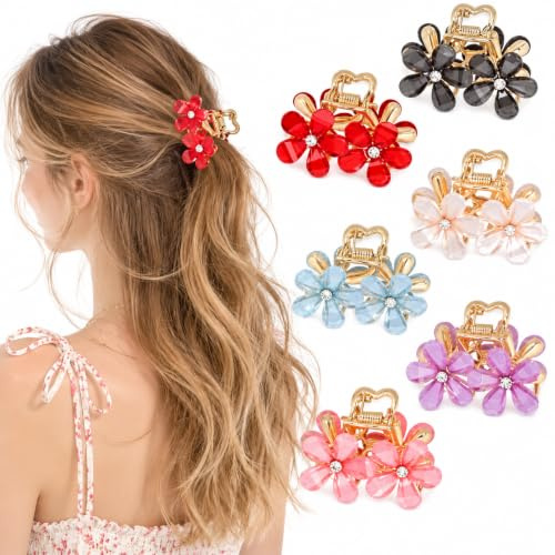 6 Stück Blumen Haarklammer,Mini Haarklammern Metall,Süße Blumenhaarklammer für Damen Mädchen,Rutschfeste Haarspange Klein Fester Halt für Hochzeit Büro Alltag Party Styling
