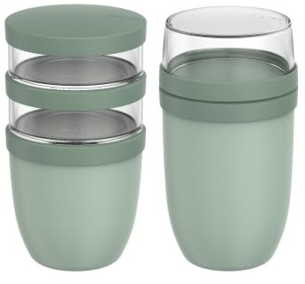 Mepal Müslibecher-Set XL Ellipse 2-tlg. - Müslibecher To Go - Nordic Sage | Joghurtbecher To Go - Unterteilung für Joghurt & Müsli - Geeignet für Mikrowelle & Spülmaschine - 1050 ml + 900 ml