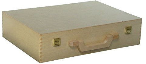KF-Holz Holzkoffer naturbelassen - Aktenkoffer - Aufbewahrungskoffer - idealer Bastelkoffer & Malkoffer - Geschenkkoffer aus Holz - tragbarer Holzkoffer (380 x 270 x 90 mm)