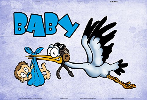 Schatzmix Blechschild Spruch Baby Junge Storch Geburt Metallschild Wanddeko 20x30 tin Sign