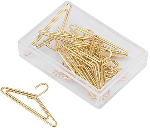 12 Stücke Büroklammern,ASHATA 12pcs Kleiderbügel Form Büroklammern Klammernspender,Tragbar Lesezeichen Dokument Organizing Schönen Edelstahl Büroklammern in Aufbewahrung Box Set Gold