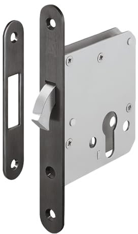 Gedotec Serrure à encastrer en acier inoxydable Serrure de porte coulissante Serrure de porte coulissante à encastrer - H5500 | Startec | serrure à crochet avec pêne circulaire | noir mat