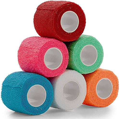 Vet Wrap - (Packung mit 6-2 Zoll x 5 Meter Rollen) Selbstklebende Wickelkohäsive Kompressionsbinden und Medizinische Gaze-Bandage Rollband für Hunde