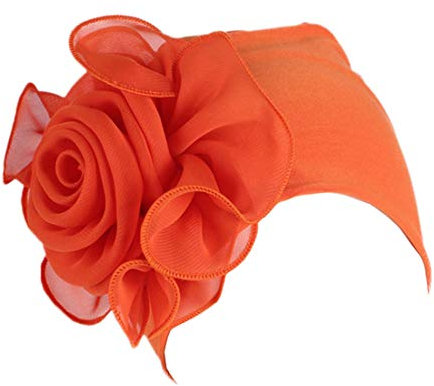 YONKOUNY Turban Hut Damen Sommer Elastisch Wraps Blumenmuster Kopftuch Chemo Hut Kopfbedeckung Kopfbedeckungen Kappe Kopfband Turban Mütze Beanie (Orange)