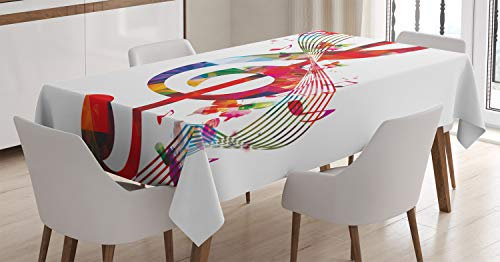 ABAKUHAUS Musik Tischdecke, Hinweise Rhythm Kunstwerk, Schmutzabweisend Pflegeleicht Waschbar Druck Mit Klaren Farben ohne Verblassen, 140 x 170 cm, Weiß Rot