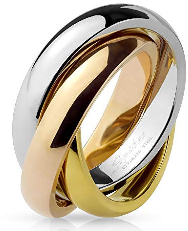 Autiga® Ring Edelstahl Damen Herren Tricolor Triple 3 in 1 Dreierring 3-farbig 54 - Ø 17,32 mm