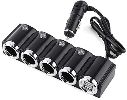 12V 24V USB 4 Fach Zigarettenanzünder Splitter Power Adapter 120W 4 in 1 Auto Ladegerät mit 2 USB Ports für Auto LKW Fahrzeug ABS Material Schwarz