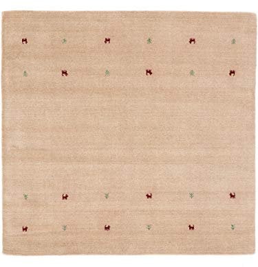 carpetfine Wollteppich Gabbeh Uni Quadratisch Beige 150x150 cm | Moderner Teppich für Wohn- und Schlafzimmer