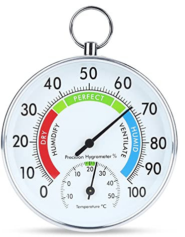 Termoigrometro Di Precisione, Termometro igrometro analogico 2 in 1, Igrometro per Serra Ad Alta Precisione in Lega di Alluminio con Anello Appeso, Nessuna batteria richiesta Appeso Termoigrometro