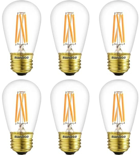 Sunlite 40322 LED S14 Glass Filament Style String Light Bulb, 4 Watts (25W Equivalent), 340 Lumens, Medium Base (E26), Dimmable, UL Listed, High 90 CRI, 2700K Warm White, 6 Count