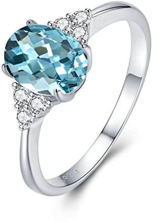 925 Sterling Silber Aquamarin Ringe für Damen, März Geburtsstein Ringe Blau Ring Verlobungsring Hochzeitsring für Frauen Mädchen Größe 18