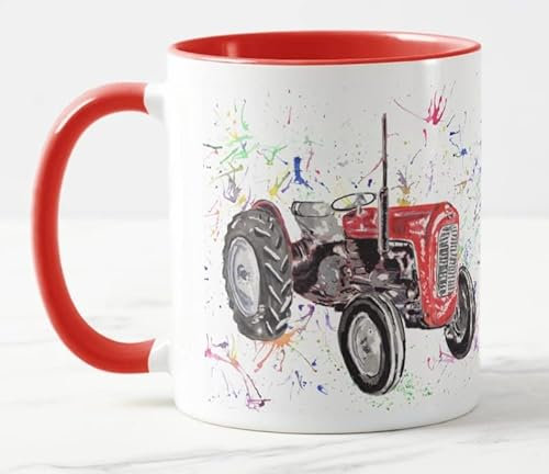 Vixar Tractor Trucks Dump Truck Watercolour Art Coloured Mug Cup Gift Birthday Work Office Christmas Tea Coffee (Red)