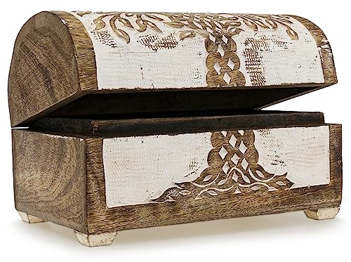 Kunstversteck Schatzkiste Baum des Lebens Design 2, massive Holz-Schatulle Dekobox 24x 15 x 15 cm, white wash