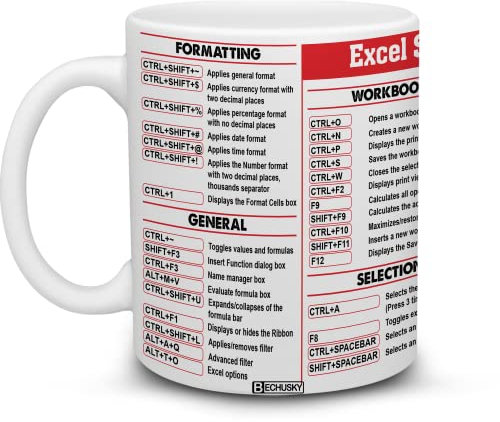 BECHUSKY Excel Mug Shortcut Kaffeetasse Spickzettel Tasse Tabellenkalkulation-Tasse Buchhaltung Student Senior Buchhalter CPA Geschenk für Kollegen Freund zum Geburtstag Jahrestag