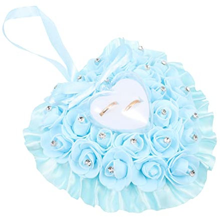 Milisten Hochzeitszubehör Hochzeitsringkissen Herzform Ehering Ringbox Herzringbox Ringhalter Ehering Halter Rosenblüten Ringkissen Hochzeitsmittel Himmel- Blau Schmuck Ringe