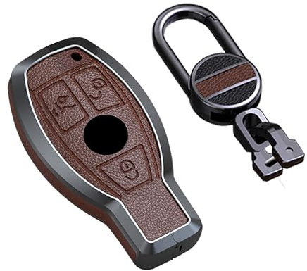 ontto 3-Tasten-Schlüsselanhänger, Leder, intelligente Fernbedienung, passend für Mercedes-Benz A B C E G R S M Klasse CLA CLS GLA braun (Typ A)
